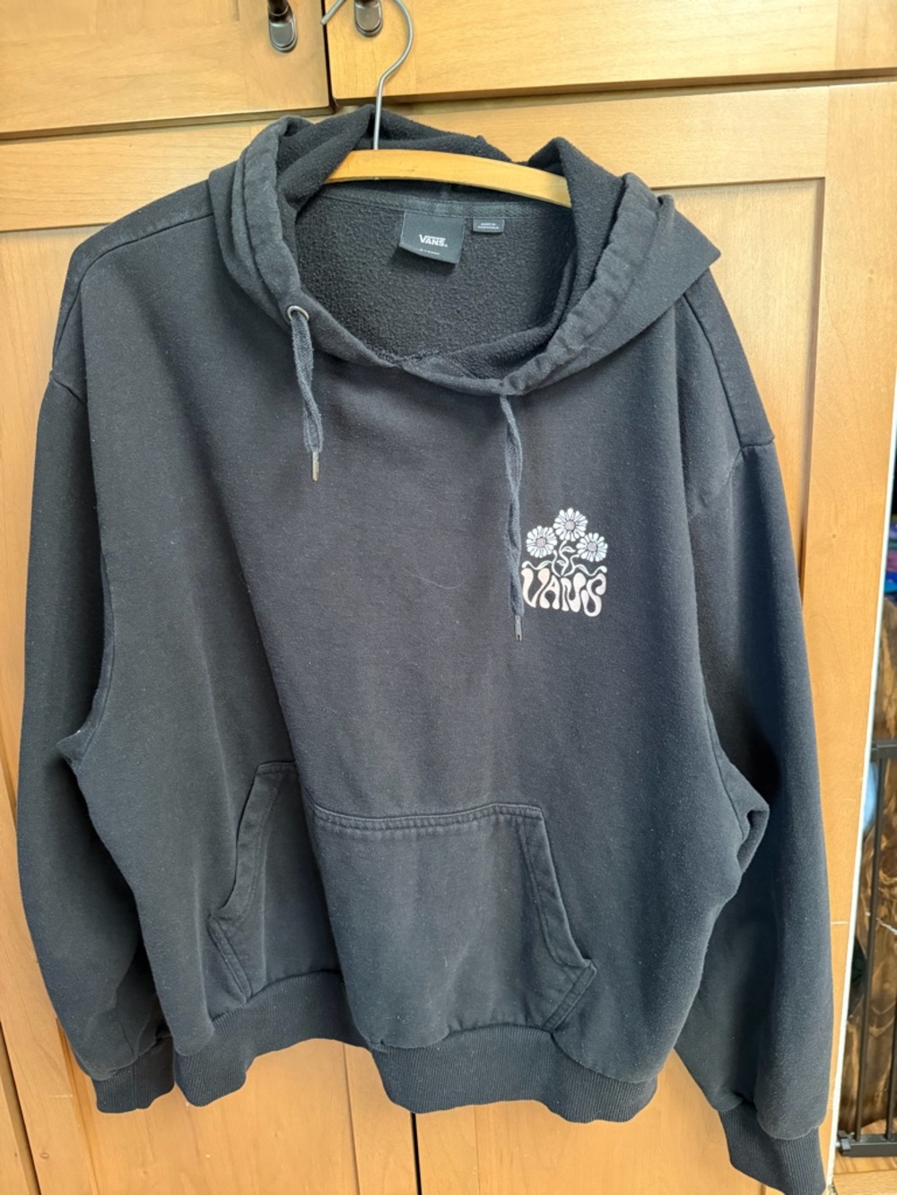 Vans Black Pullover Hoodie with White Floral Logo